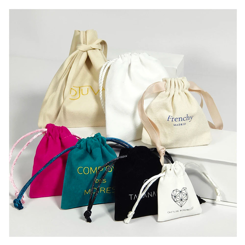Personalised Drawstring Velvet Small Luxury Custom Travel Bag Packaging Jewellery Pouch with Logo Printed