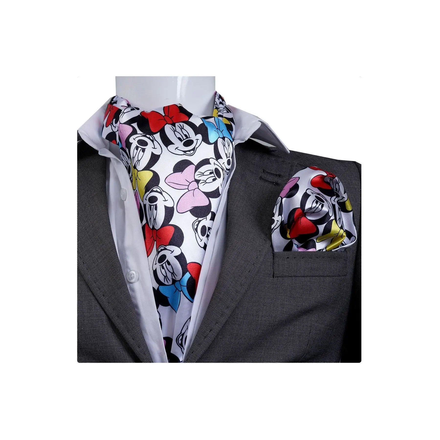 Scarf and Handkerchief Set with Colorful Mouse Print on White Textile for Adult Men
