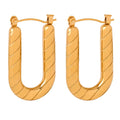 Artistical Design Personalized Jewelry 18K Gold Plated Stainless Steel Rectangle U Shape Texture Huggie Earrings