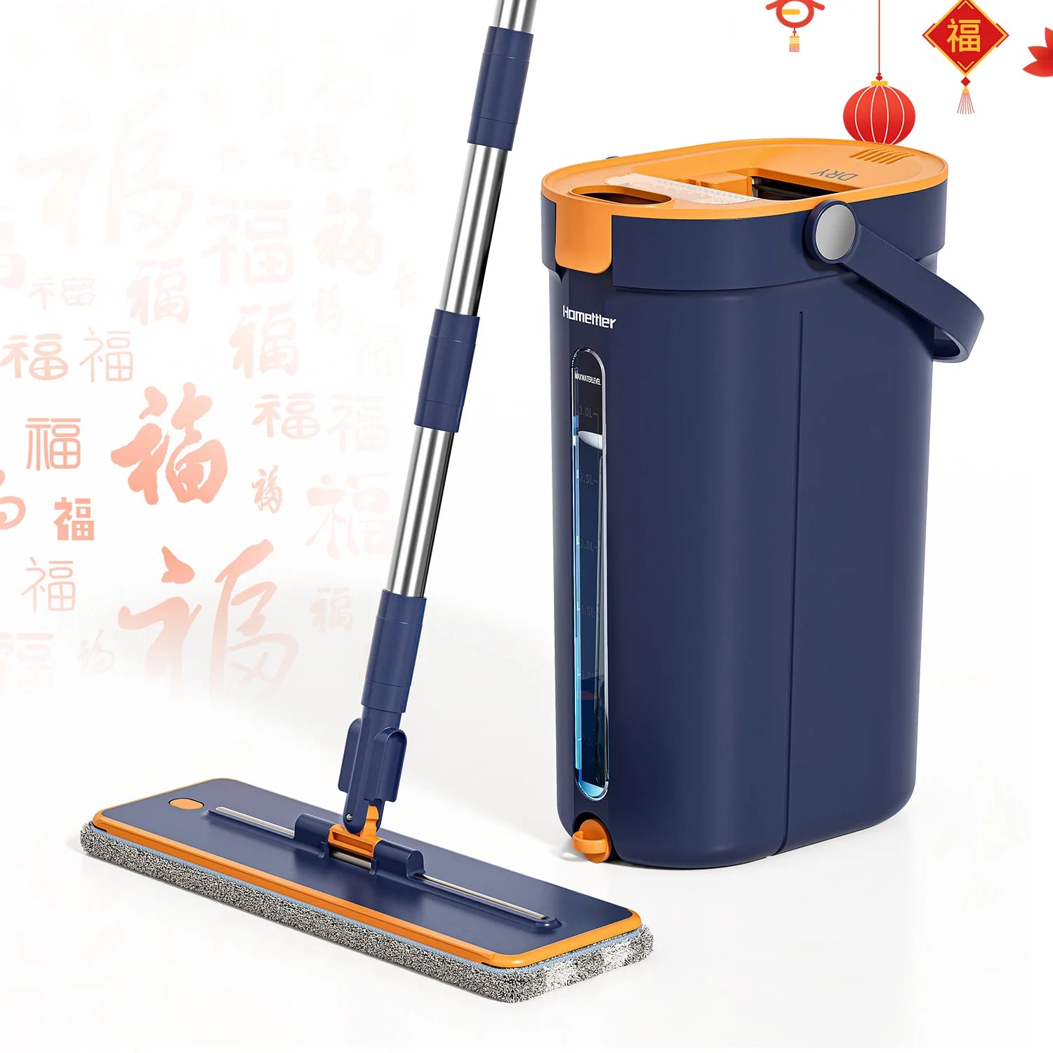Homettler Mop and Bucket Set Clean Dirty Separation 360 Spin Mop Bucket Set and Wringer with Reusable Mop Pads for Dry/Wet Floor