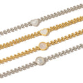 New White Mother-of-Pearl Round Heart Charm Bracelet Stylish & Versatile Wheat-Link Stainless Steel Jewelry 18K Gold-Plated