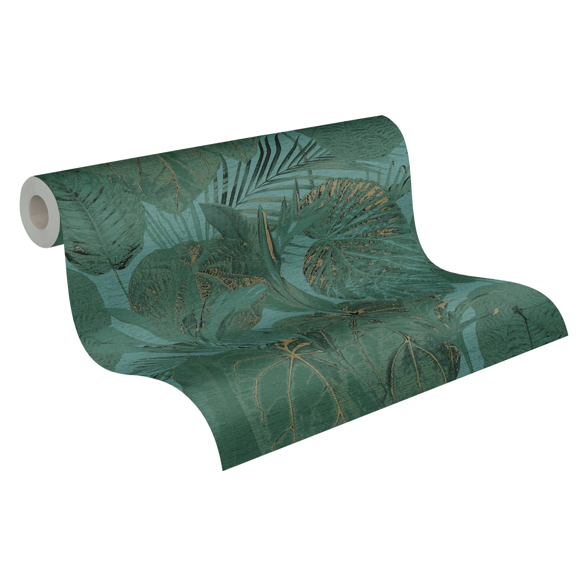 Made Germany-Jungle Petrol Green Gold Non Woven Vinyl Wallpaper-Abrasion Light Resistant for Living Room Hotel Use-10.05x0.53m