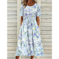 2025 Cross-Border Summer New Style Women's Casual Dress: Mid-Rise Round Neck Printed Flared Silhouette