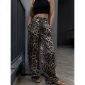 2025 Trendy Street-Style Leopard Print High-Waisted Wide-Leg Pants for Women Spring Loose Floor-Length Casual Trousers