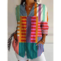 New Style 2025 Women's Long-Length Shirt Summer European & American Trend Long-Sleeve Shirt with Printed Patterns & 3D Prints