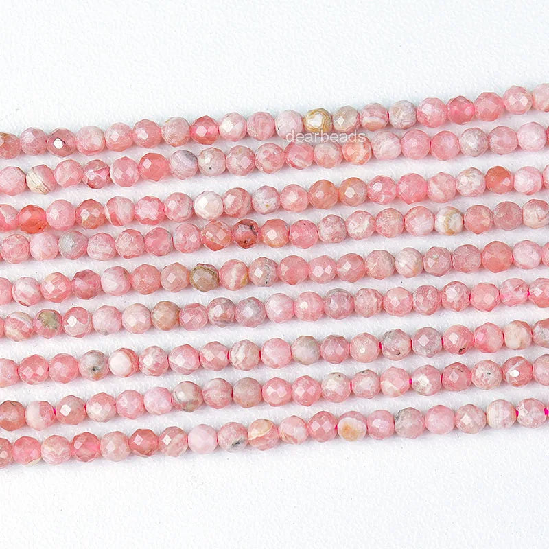 Natural Rhodonite and Rhodochrosite Faceted Bead Strands Cut Gemstone Beads for DIY Jewelry Making 2 3 4mm 38cm