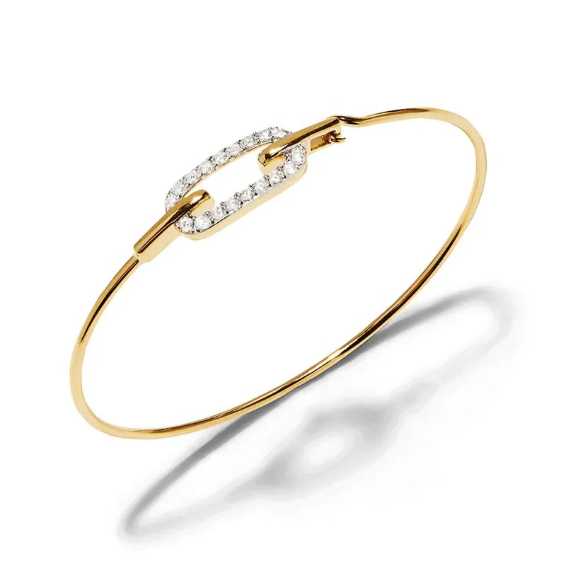 LOZRUNVE 925 Sterling Silver Elegant Jewellery Stackable Pave Rectangle Charm Thin Bangle Women