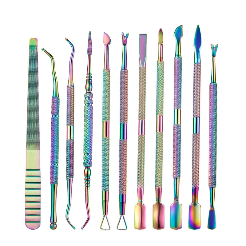 Custom Design  Cutter Nail Polish Remover Manicure Tools Rainbow Color Stainless Steel Nail Art Cuticle Pusher