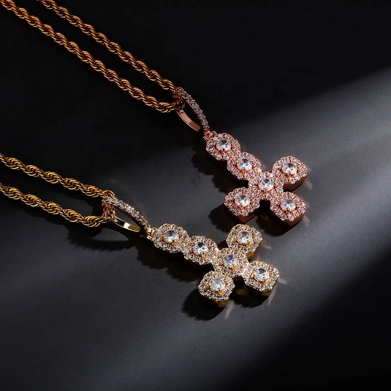 Luxury Gold Plated Cross Pendant Necklace Sparkling Zircon Christian Hip Hop Style Rope Chain Women Men Gift Special Occasions