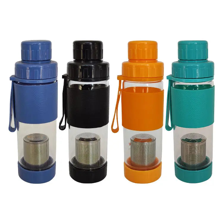 CHUNLIN 500ml Clear Glass Water Bottle Tea Infuser Portable Direct Drinking Silicone Sleeve Customized Color Logo Modern Travel