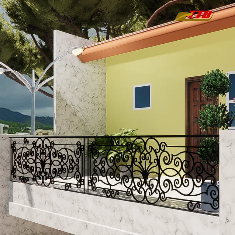 Wrought Iron Balcony Railing Systems for Villa-Modern Design Seamless Integration Exterior Architecture Strong Reliable Railings