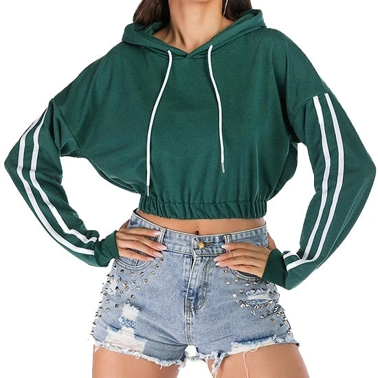 2025 Latest Knitted Long-Sleeved Women's Hooded Sweatshirt with Crop Top Custom Logo Printed Breathable for Autumn/Winter