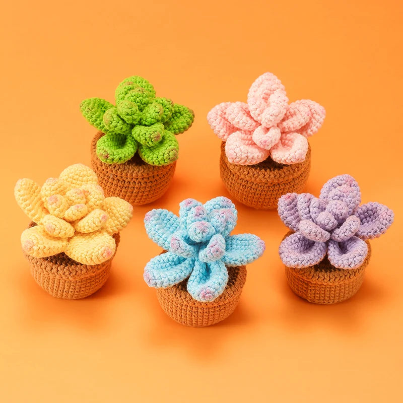Bohe Crochet Kit for Beginner Handmade White Crochet Plants Combed Cotton Potted Wedding Flow Finished Yarn Flowers
