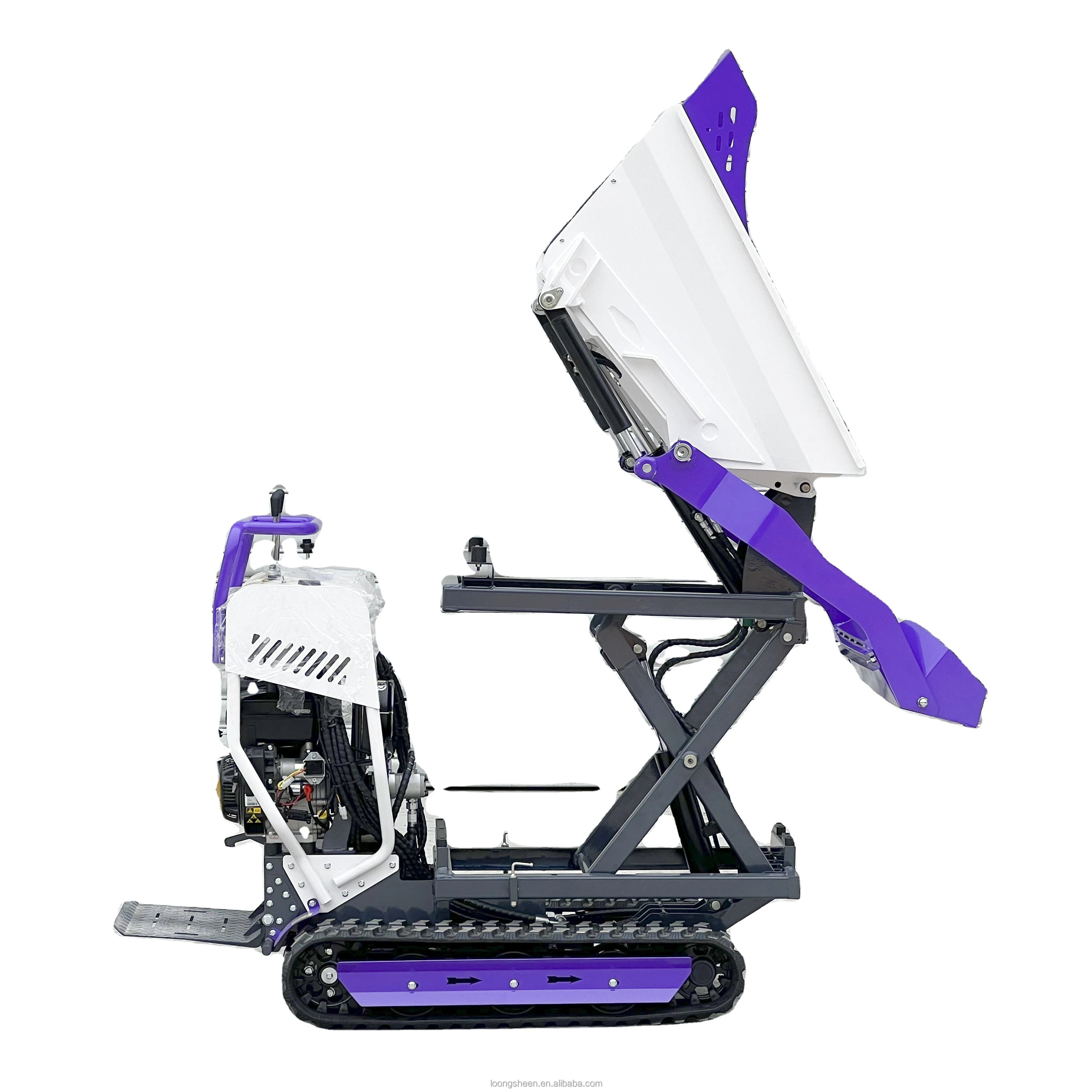 China Mini Gasoline Dumper Truck 500kg Micro Crawler Loader Scissors Lift High Lift Dumper