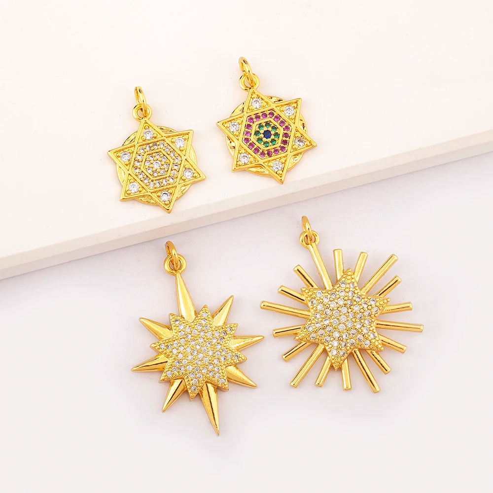 QIKU Gold Plated Star Charm Jewelry High Quality Copper Zircon Bedazzled Charms for DIY Jewelry Making Hip Hop Accessories