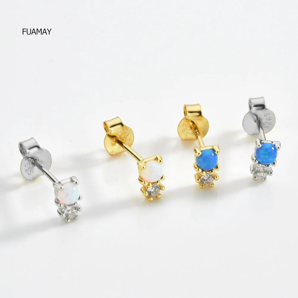 FUAMAY Sterling Silver Opal Stud Earrings Blue Opal Gemstone Astronaut Earrings