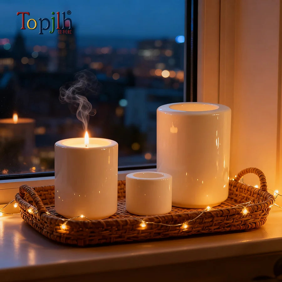 Topjlh Sublimation Candle Holder White Ceramic Candle Holder Custom Print for Holiday Promotional Gift Home Table Decor MegaBDM