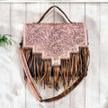 Exclusive Vintage Bohemian Lady Design Hand Tooled Florals Carved 100% Genuine Leather Lightweight Fringe Purse Single Strap Bag