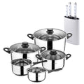 San Ignacio+ Bergner NATURALLY Eight-Piece Cookware Set 3 Stainless Steel Knives + Block in White