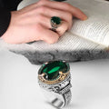Turkish 925 Sterling Silver Men's Ring Ottoman Style Fashion Jewelry with Natural Agate Stone Azuris VALKH1250