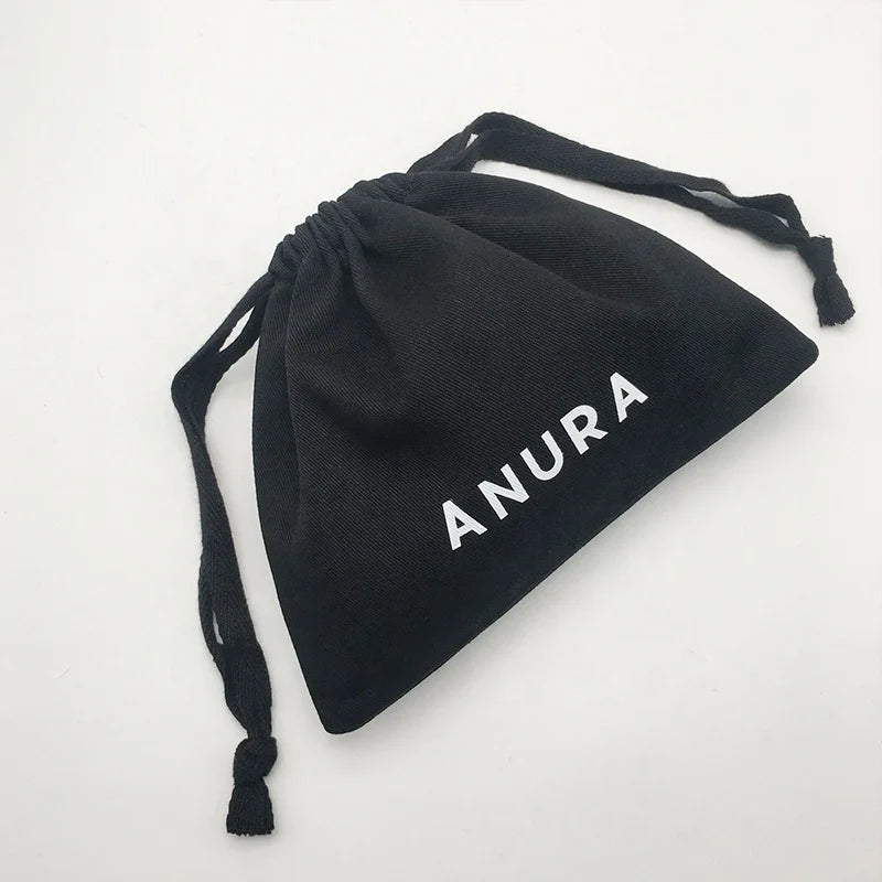 Luxury Personalized Black Mini Twill  Cotton Bag With Custom logo Gift Packaging  Jewelry Pouch