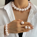 4Pcs/Set Classic Pearl Ring Earring Bracelet Necklace Jewelry Sets for Women Wholesale