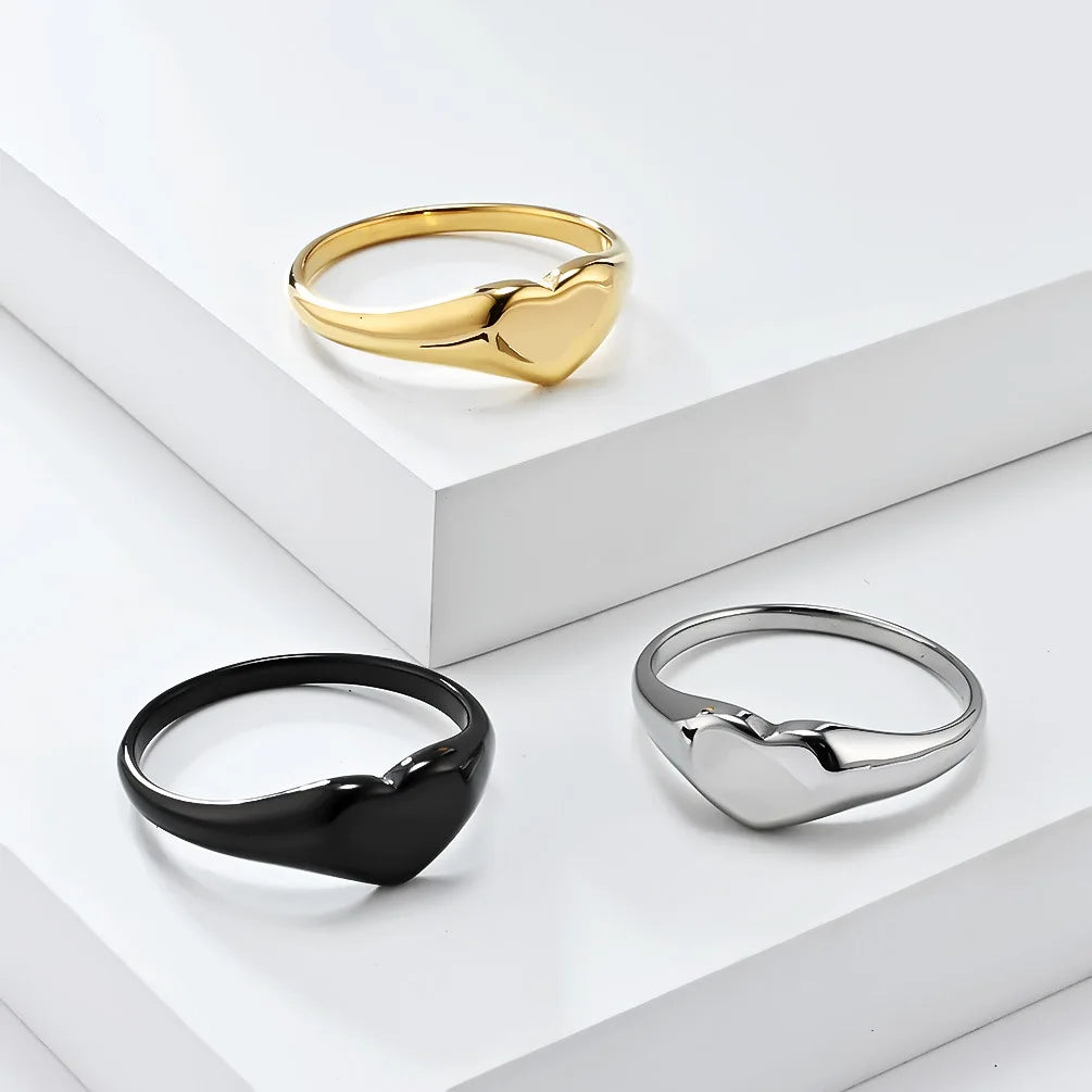BM Non Tarnish Eco-friendly Gold Stainless Steel Heart Female Ring