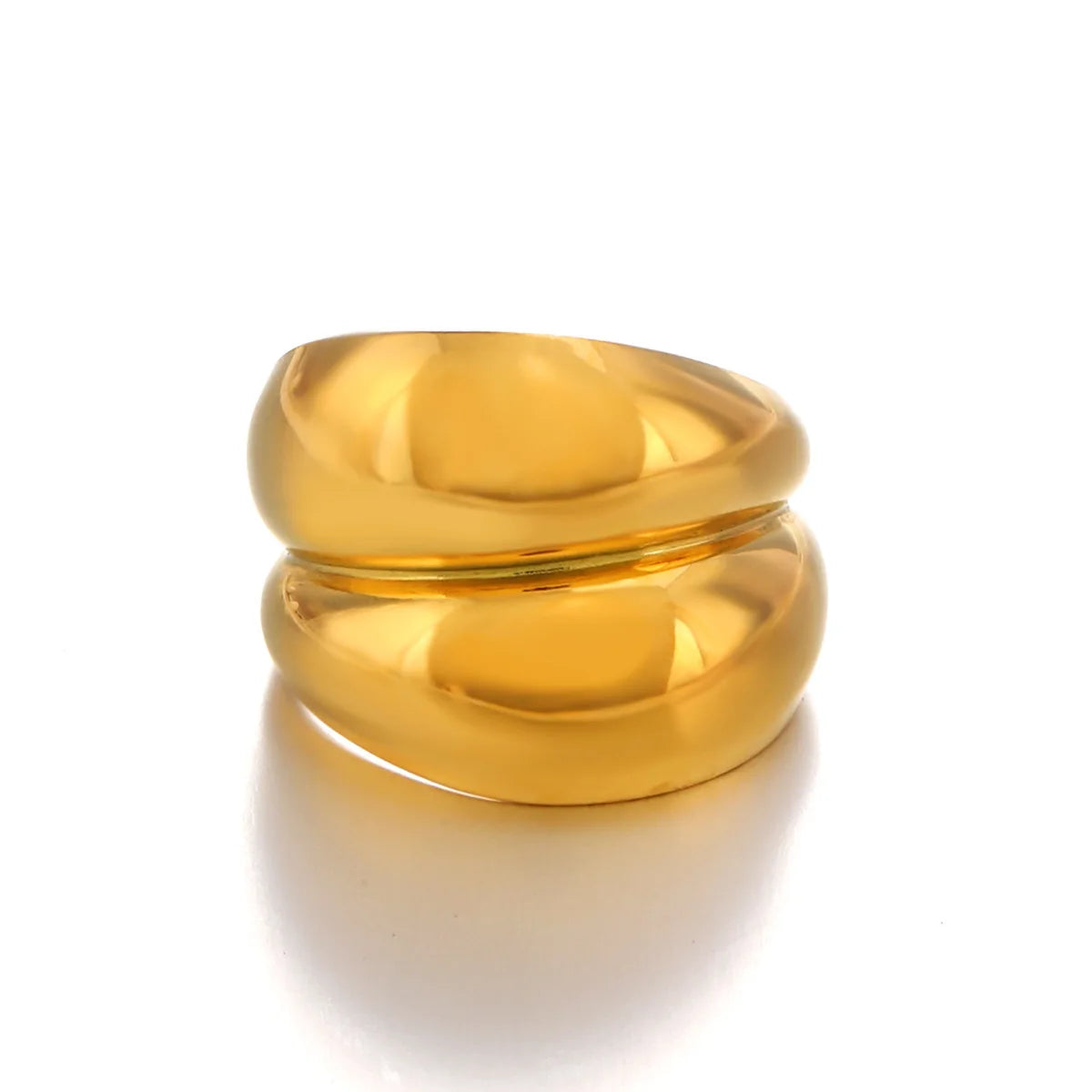Fenyi Wholesale Jewelry 18K Gold-plated Fashion Abstract Non-fading Double-bar Stainless Steel Adjustable Ring for Women