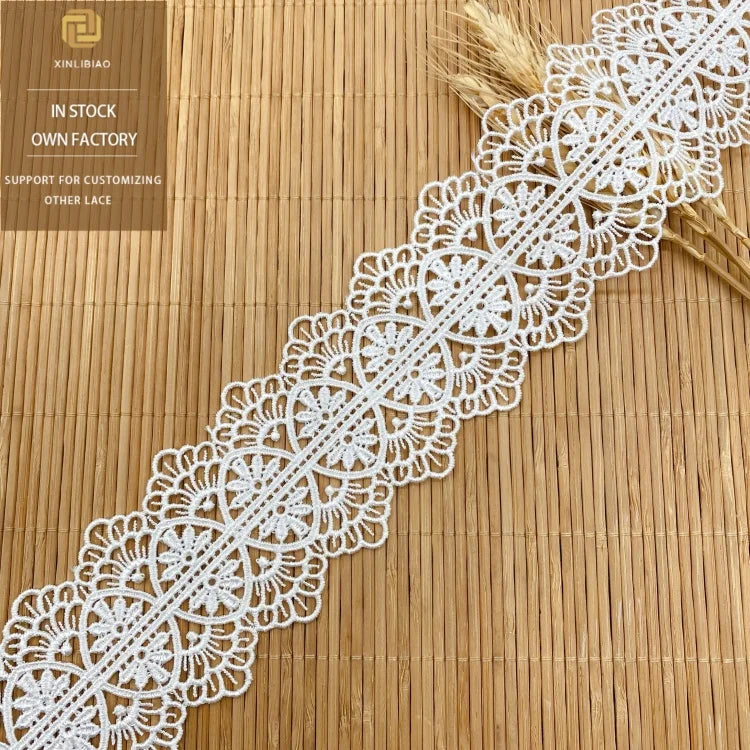 Elegant Mesh Embroidery Double Barcode Lace Made Water-Soluble Polyester-Gloss for Clothing Shoes Bags Home Fabric Accessories