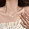 Cat Eye Stone Circle Pendant Necklace for Women Elegant Chic Design Trendy Stainless Steel Clavicle Chain Delicate Jewelry