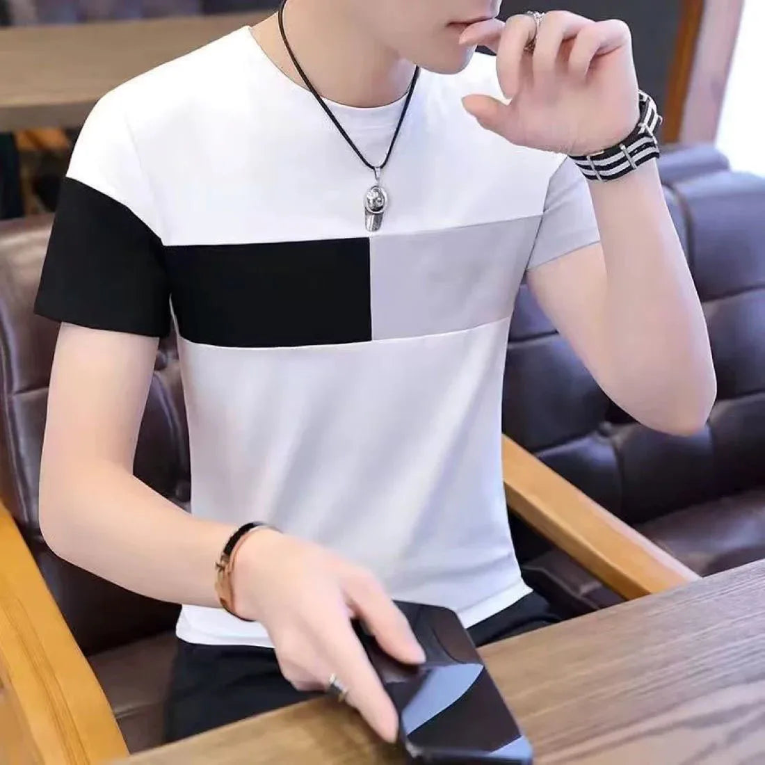 OEM Custom logo Embroidery Printed Design Men's T-shirt Men's Tops Men's Large Size Color Matching Short Sleeve t Shirt