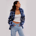 2026 Autumn Winter New EU/US Women's Sweater - Abstract Print Collared Loose Long Sleeve Knit Top