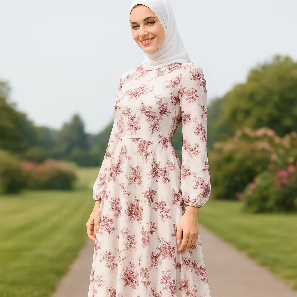 YXD161 Floral Print Long Dress Loose and Comfortable 2026 Eid Tiktok Ig Modest Factory Price Wholesale