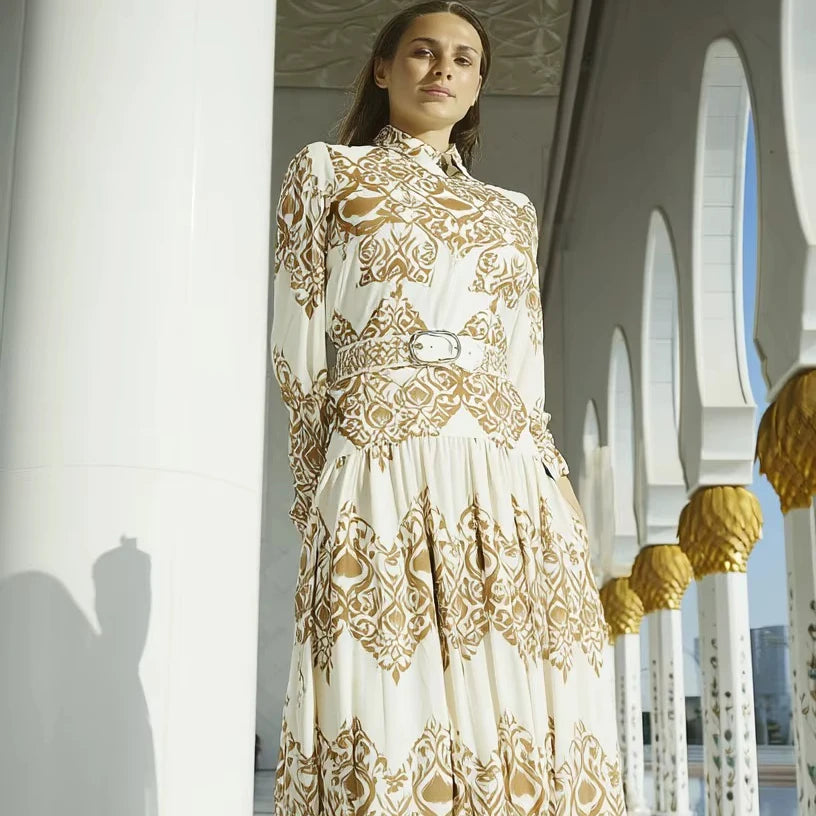 2026 new ODM supply type dress Customizable Eid Dubai Muslim Islamic Full-Length Printed Floral Print Dress Tiktok cotton linen
