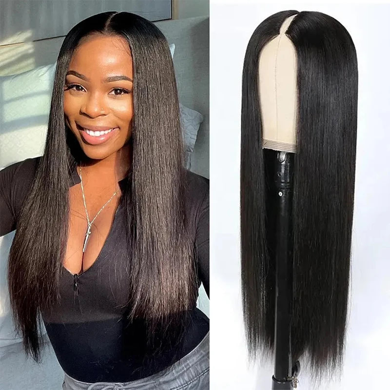 CLJhair V Part Straight Wig Human Hair Glueless Wigs for Beginner