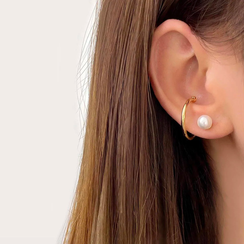 Korean Earrings Foxi Factory New Fashion Trendy Design Gold Plated Minimalist Jewelry Cuff Pearl Earring for Women