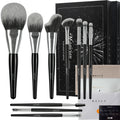 Professional Black Pearlescent Wood Handle Eyeshadow Powder Contour Natural Hair Makeup Kit With Case