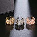 Fenyi Wholesale Jewelry Fashion Shining White Cubic Zirconia Crystal Hollow Wedding Wide Open Finger Bracelet Ring Women