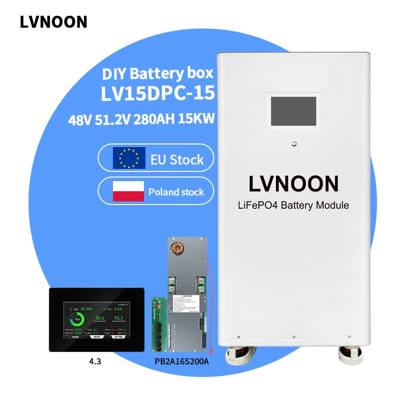 EU Stock Lvnoon Wall Upright Battery Box 15kwh 48V Diy Kit for LifePO4 280AH -314AH with JK-PB2A16S20P BMS V19 Free Shipping MegaBDM
