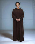 LM055 Corduroy Hooded Drawstring Muslim Robe for Daily Casual Streetwear