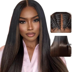 Charming Brown for Yaki Lace Front Wigs 16 Inch 150% Density Pre Cut Pre Plucked Bleached Knots Glueless Drawstring
