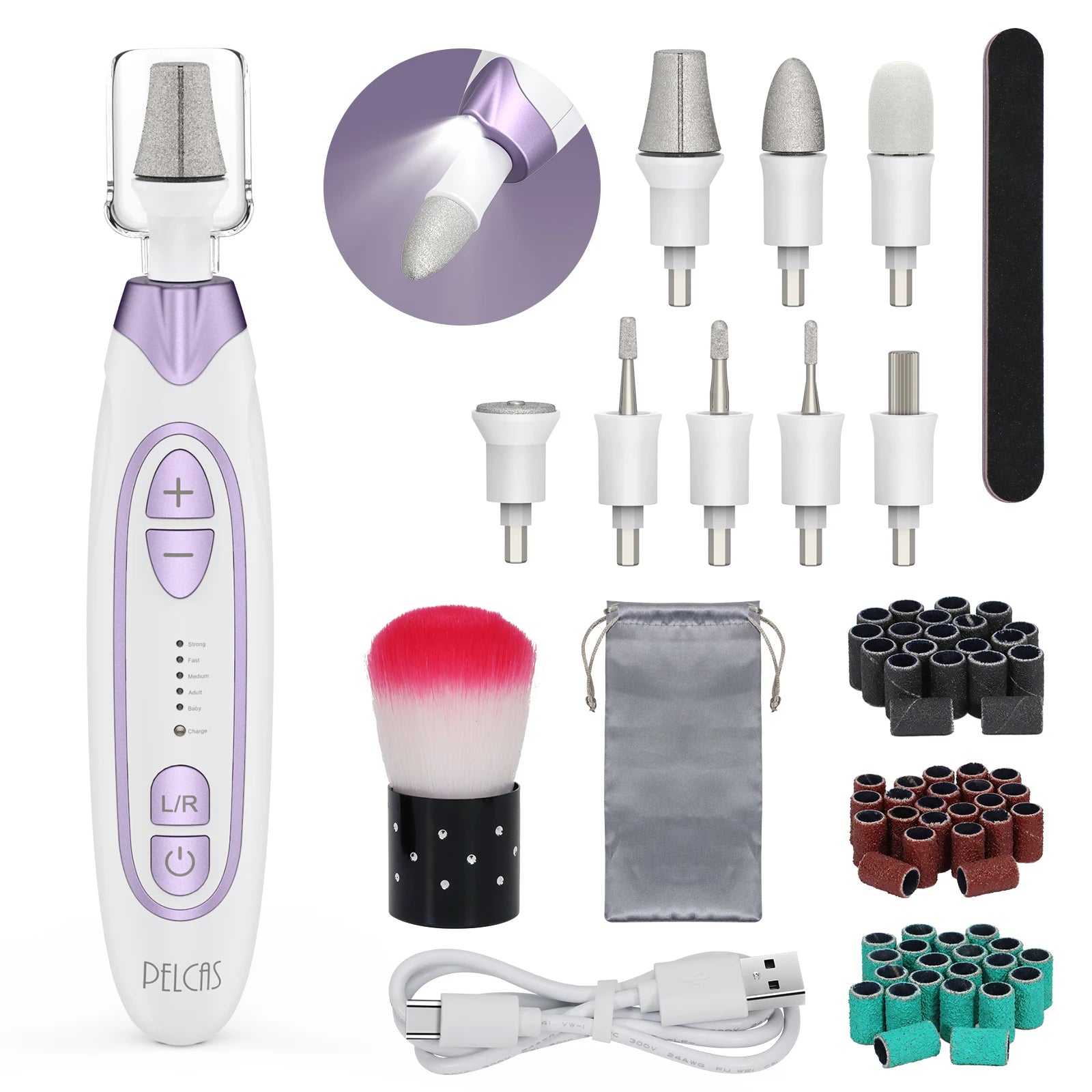 Professional USB Wireless Rechargeable Nail Drill Machine with LED Light Portable Electric Nail Polisher