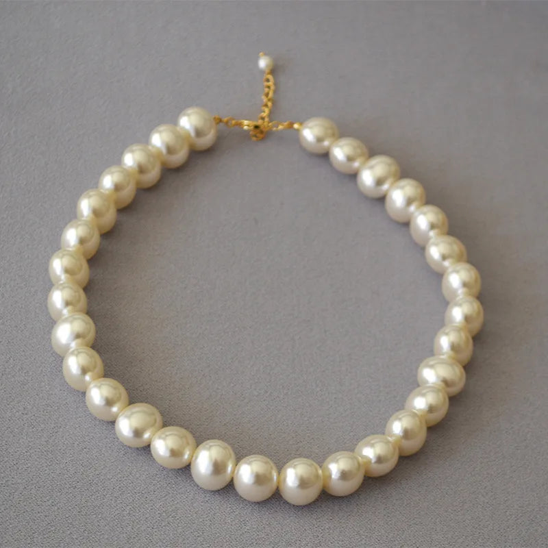 14mm Big Pearl Necklaces Large Ivory Pearl Adjustable Necklace XL Large Round Pearl Necklace for Women