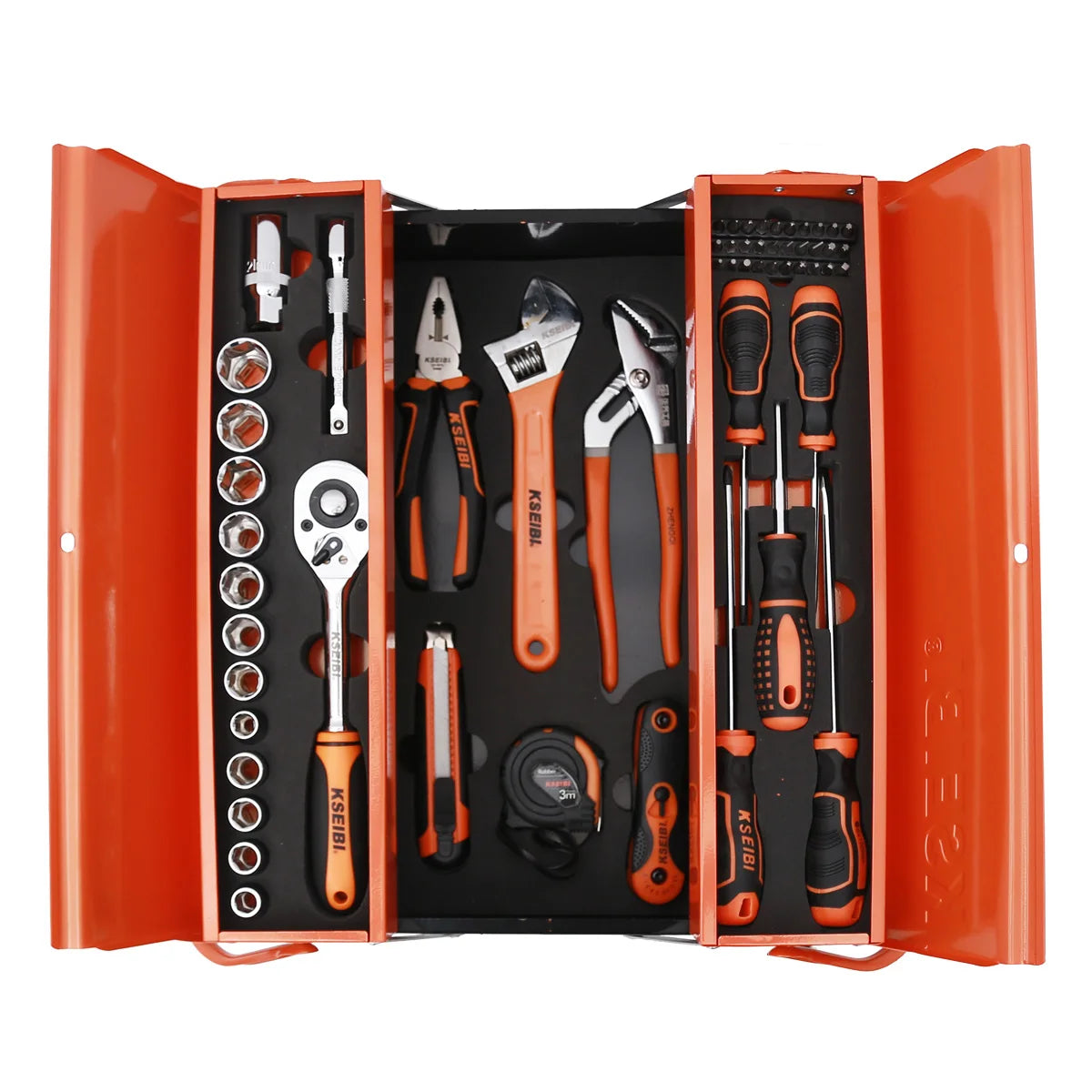 KSEIBI High Quality Machinist Tool Set 62-PCS Tool Box With 3 Compartments for Storing Tools