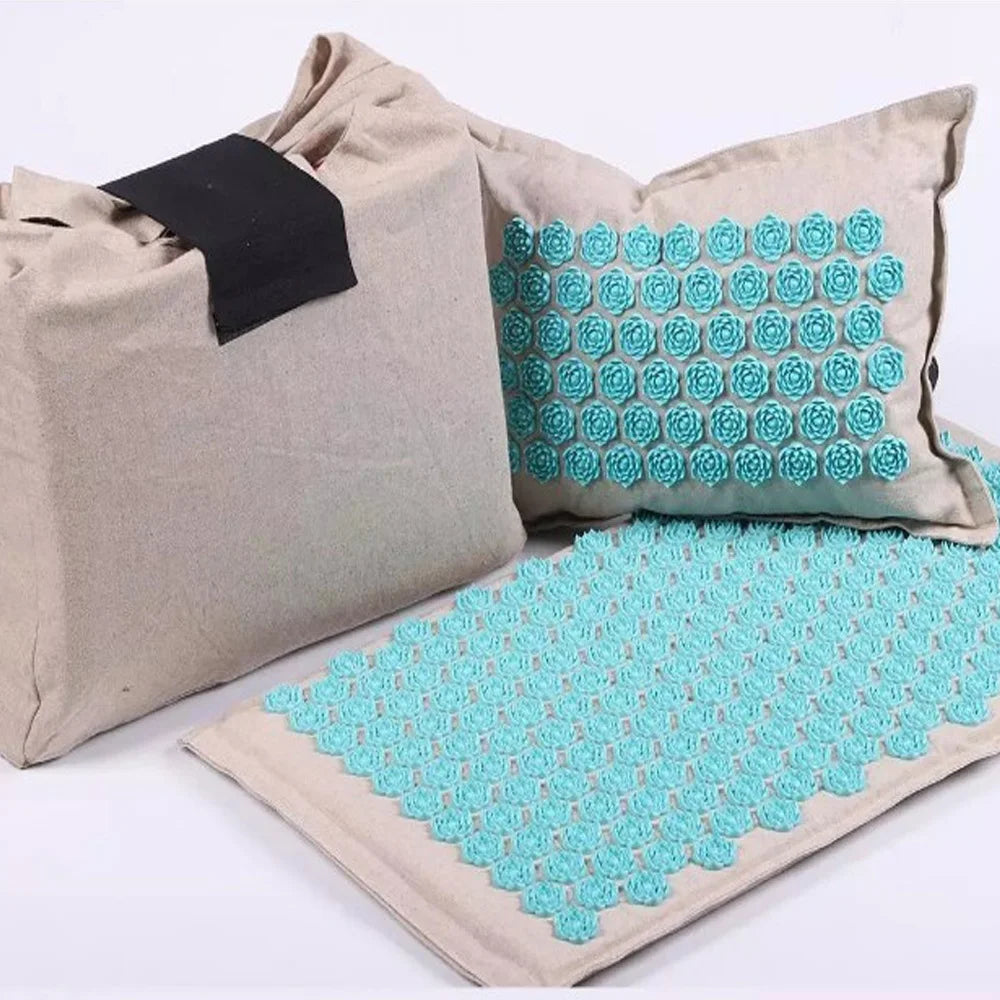 Premium Acupressure Mat Pillow Set for Beginners Linen Material Neck/Back Pain Relief Heat Function Portable Carry Bag Durable