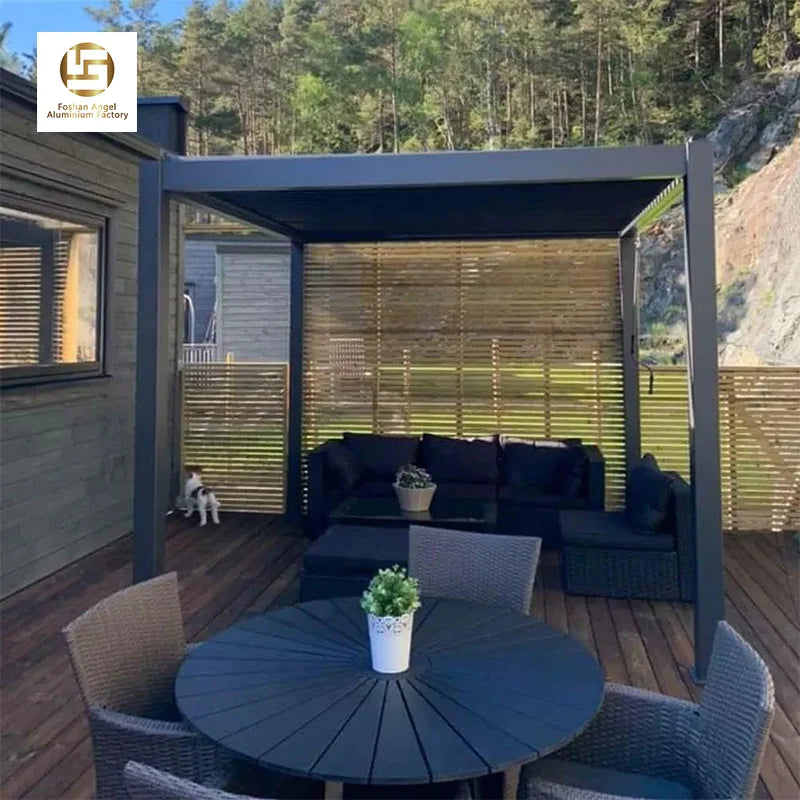 Foshan Custom Motorised Snow-resistant Aluminum Alloy Pergola with LED Lighting for Balcony Outdoor Patio Sunshade 3x3m