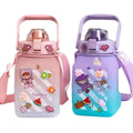 Kawaii Bear Water Bottle With Straw Sport Plastic Portable Square Drinking Bottle for Girl
