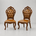 In Stock Traditional Leather Button Tufted Upholstered Wooden Frame Ready to Ship Luxury Dining Room Furniture Chair Set of 2 MegaBDM