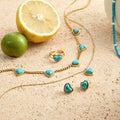 J&D Fashion Elegant 18K Gold Plated Stainless Steel Ring Love Blue Turquoise Open Jewelry Set