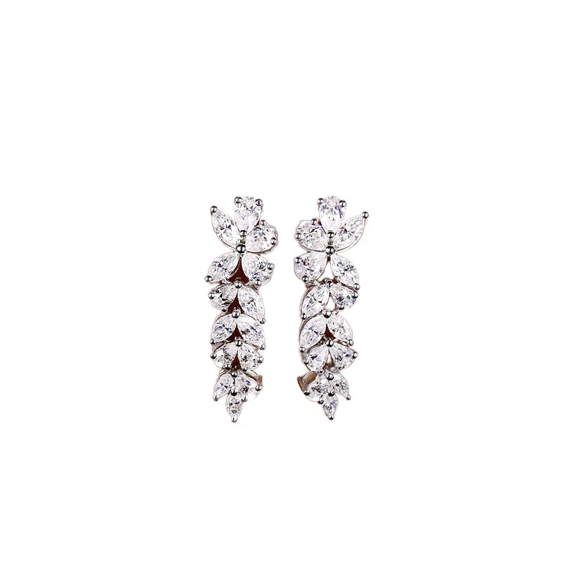 Fashion Simple Flower Leaf Stainless Steel Earrings Light Luxury Rhinestone Fine Earrings Jewelry Women Wedding Earrings
